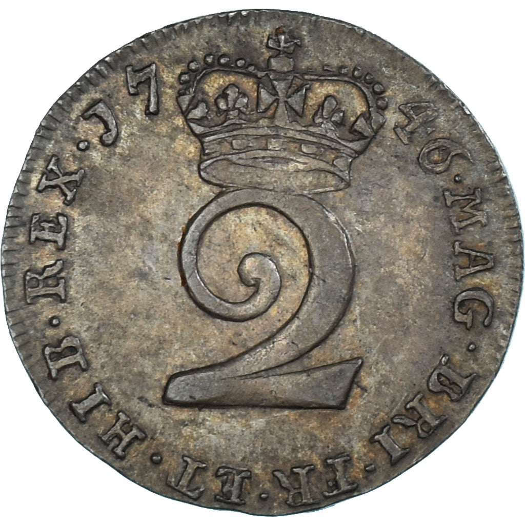 Coin, Great Britain, George II, 2 Pence, 1746, AU(55-58), Silver, Spink:3714A