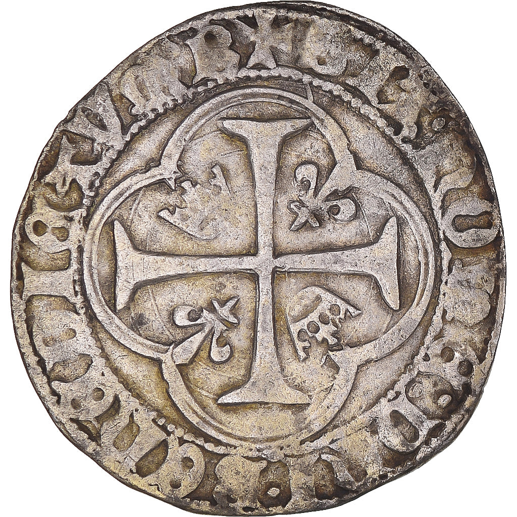 Moeda, França, Charles VII, Blanc à la couronne, Bourges, EF(40-45), Prata