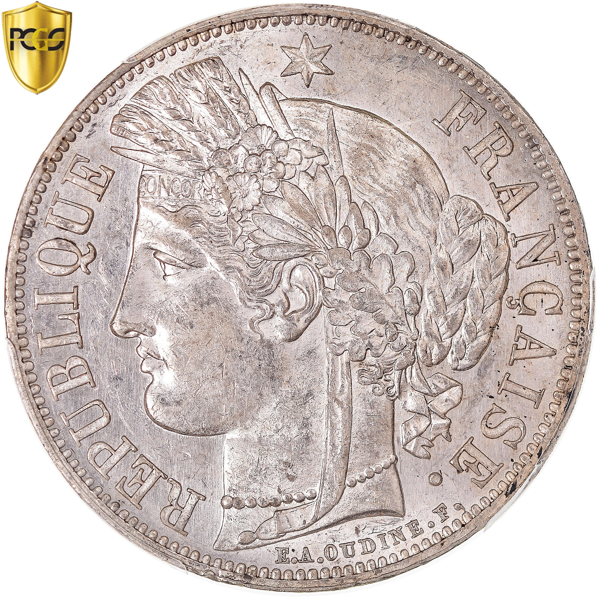Coin, France, Cérès, 5 Francs, 1850, Paris, PCGS, MS62, MS(60-62), Silver