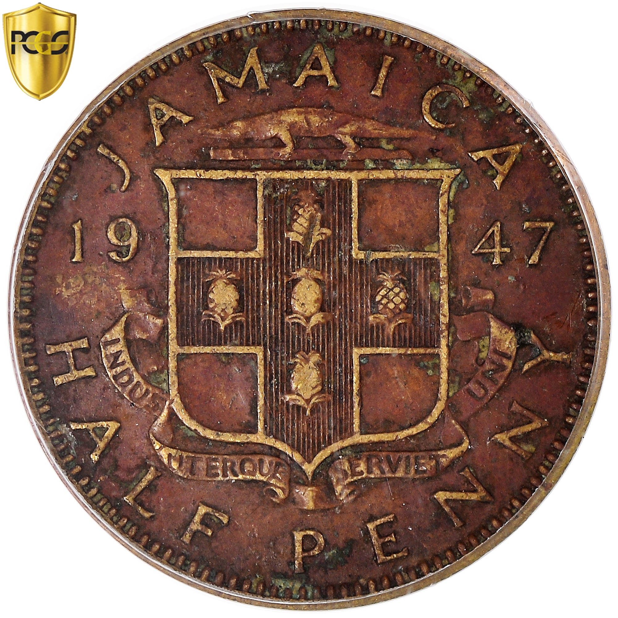 Coin, Jamaica, George VI, 1/2 Penny, 1947, PCGS, WTC Ground Zero Recovery