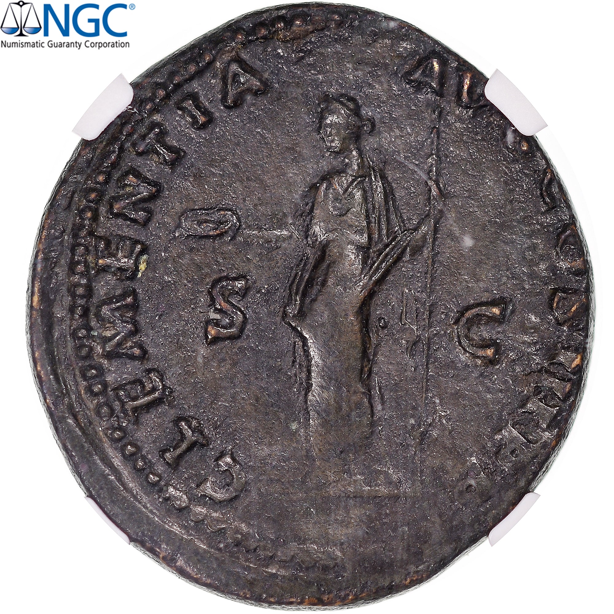 Coin, Hadrian, As, ca. 129-130, Rome, graded, NGC, Cf XF 4/5 4/5, AU(50-53)