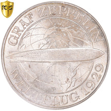 Moeda, ALEMANHA, REPÚBLICA DE WEIMAR, Graf Zeppelin, 3 Mark, 1930, Stuttgart