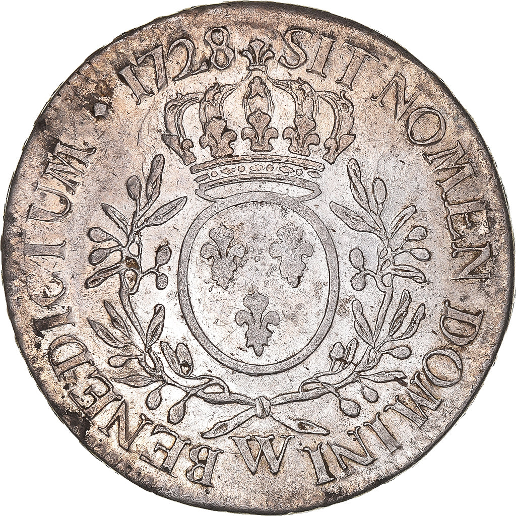 Coin, France, Louis XV, Ecu aux branches d'olivier, 1728, Lille, AU(55-58)