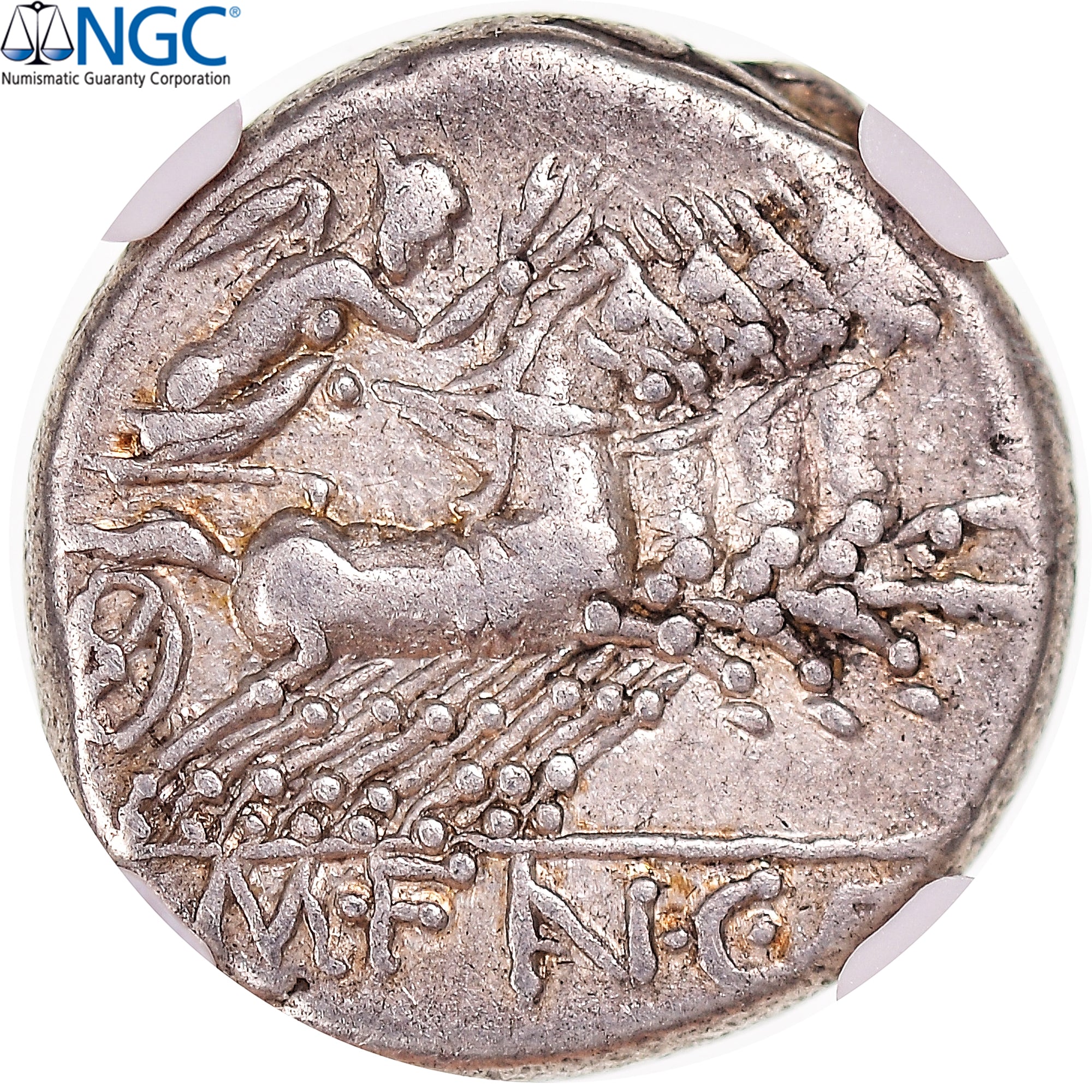 Moneta, Fannia, Denarius, ca. 123 BC, Rome, graded, NGC, Ch VF 5/5 4/5, MB+