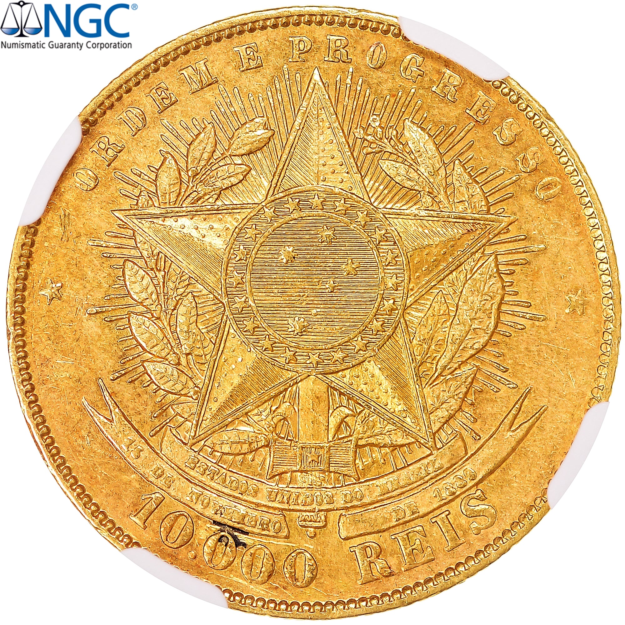 Monnaie, Brésil, 10000 Reis, 1908, Rio de Janeiro, NGC, AU Details, SUP, Or
