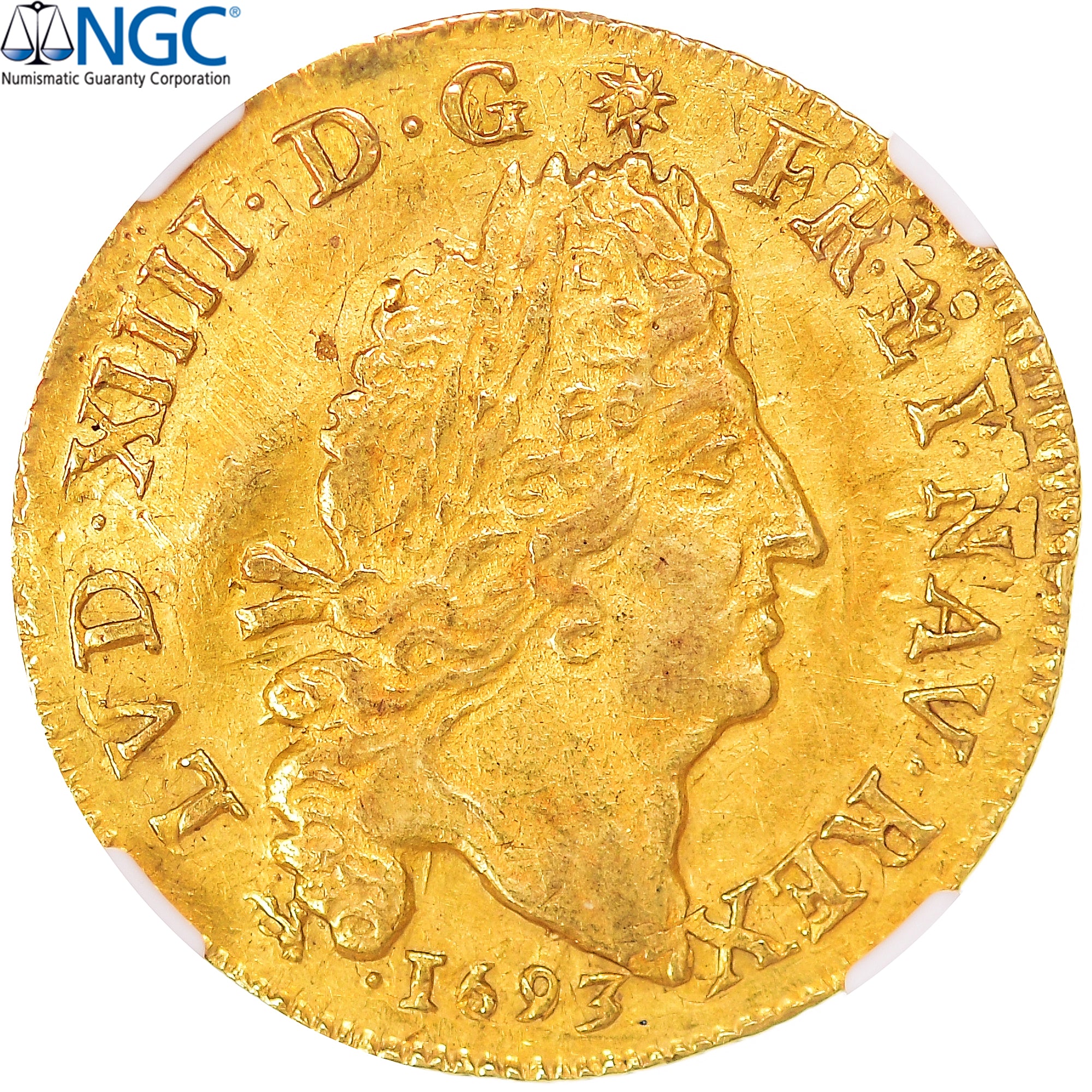 Monnaie, France, Louis XIV, 1/2 Louis d'or aux 4 L, 1693, Lyon, NGC, AU Details