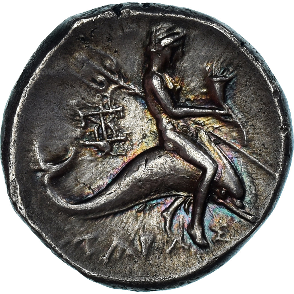 Moeda, Calábria, Nomos, ca. 272-240 BC, Tarentum, AU(50-53), Prata, HN