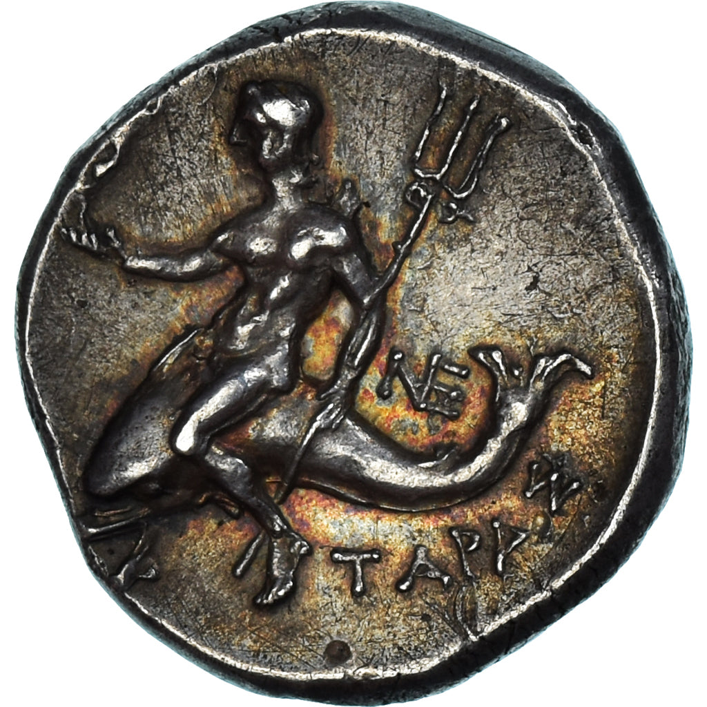Moeda, Calábria, Nomos, ca. 240-228 BC, Tarentum, AU(50-53), Prata, HN