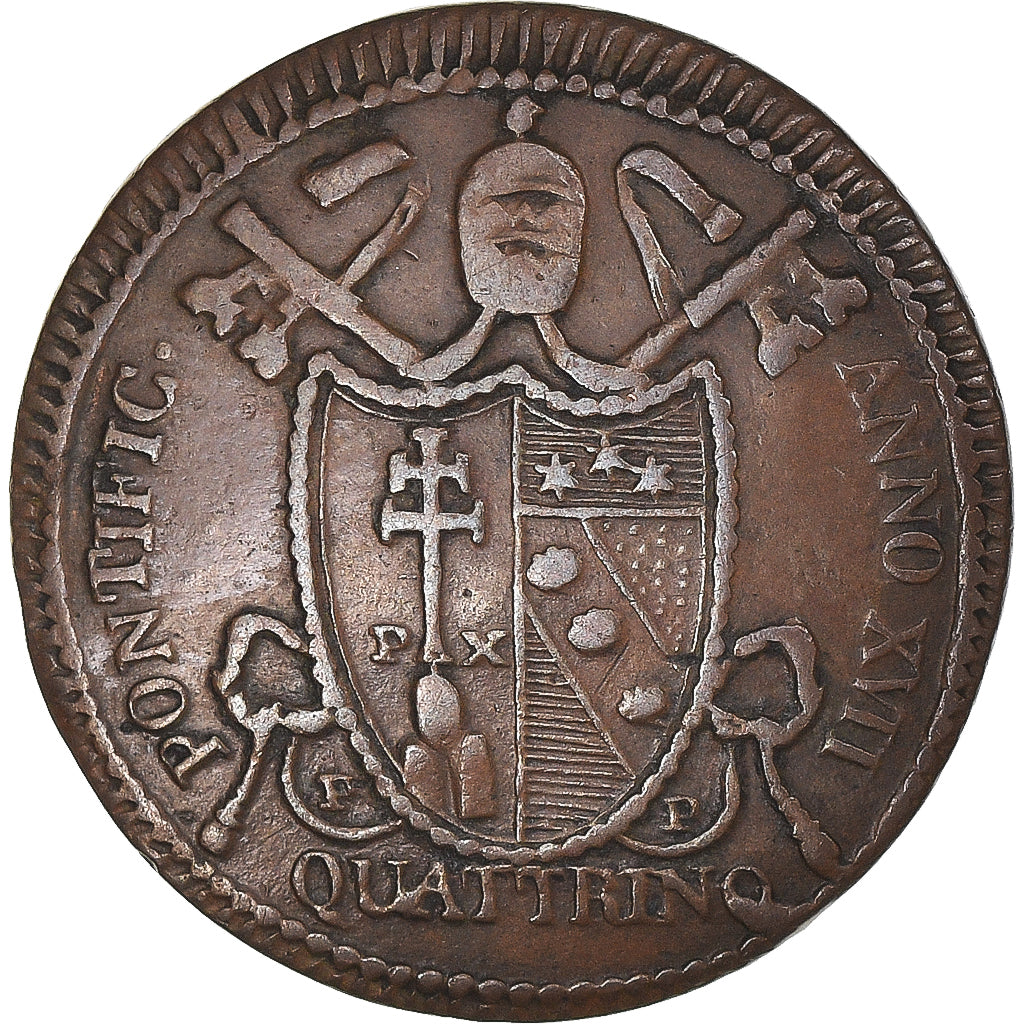 Coin, ITALIAN STATES, PAPAL STATES, Pius VII, Quattrino, 1816, Roma, AU(50-53)