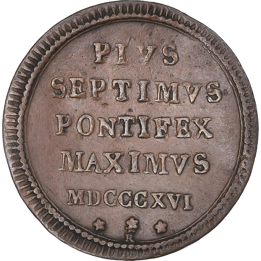 Coin, ITALIAN STATES, PAPAL STATES, Pius VII, Quattrino, 1816, Roma, AU(50-53)