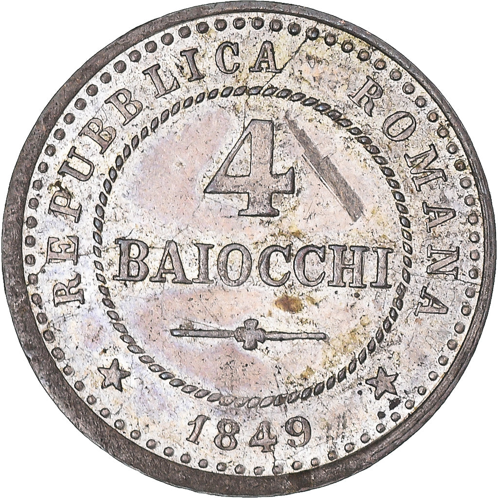 Münze, Italien, ROMAN REPUBLIC, 4 Baiocchi, 1849, Rome, VZ, Silber, KM:24