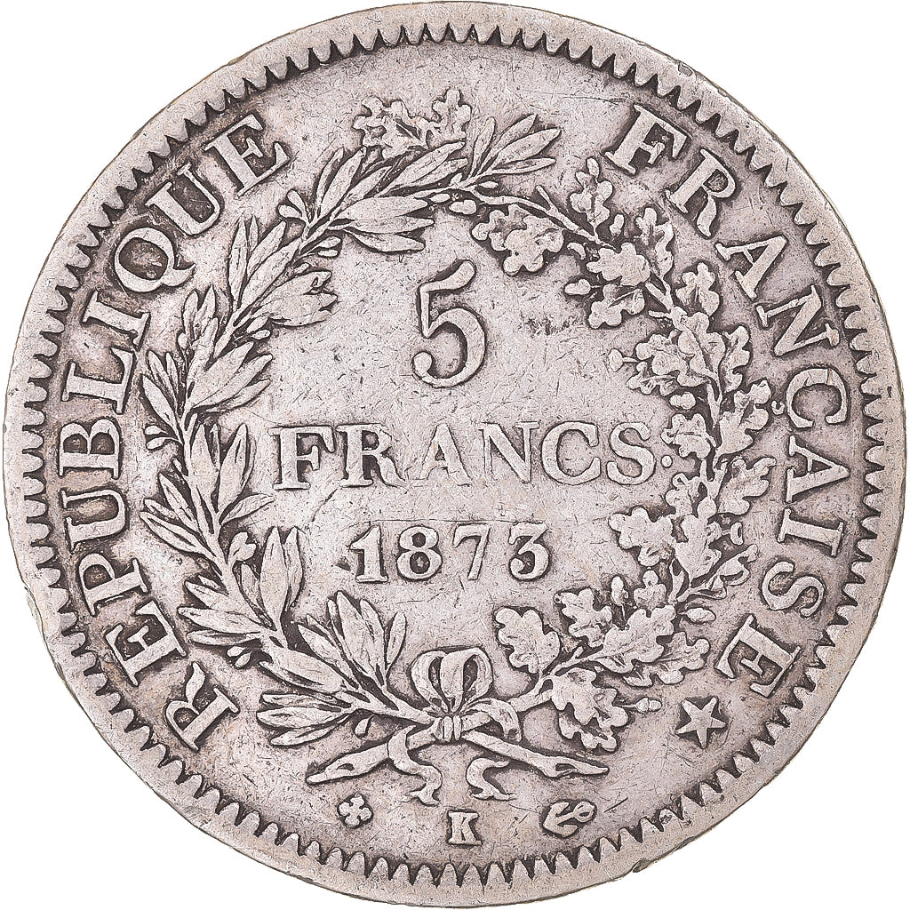 Coin, France, Hercule, 5 Francs, 1873, Bordeaux, VF(30-35), Silver, KM:820.2