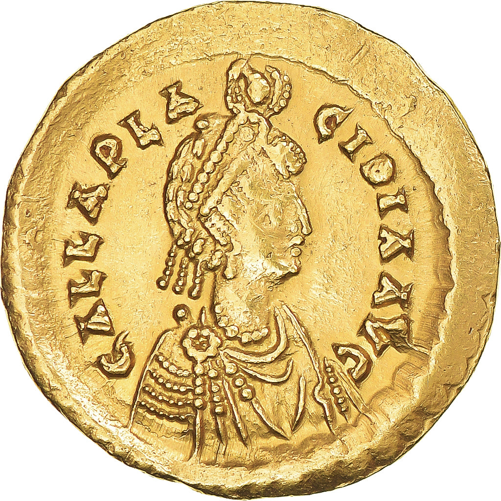 Moeda, Galla Placidia, Solidus, ca. 443-450, Constantinople, EF(40-45), Dourado