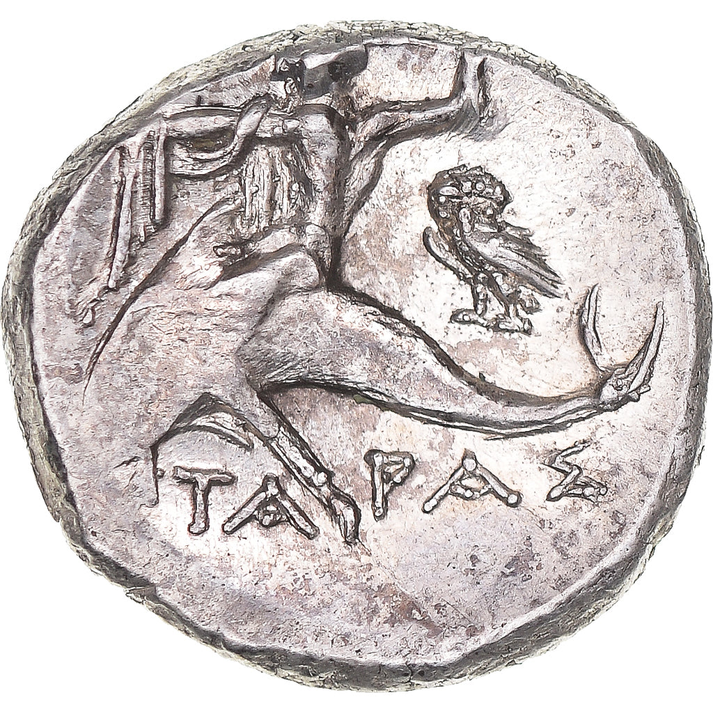 Coin, Calabria, Didrachm, ca. 272-240 BC, Tarentum, AU(55-58), Silver, HN