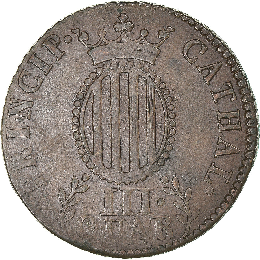 Coin, Spain, CATALONIA, Ferdinand VII, 3 Quartos, 1814, Barcelona, EF(40-45)
