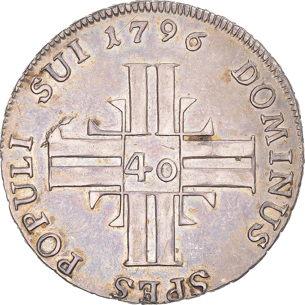 Coin, SWISS CANTONS, LUZERN, 40 Kreuzer, 1796, Lucerne, MS(60-62), Silver
