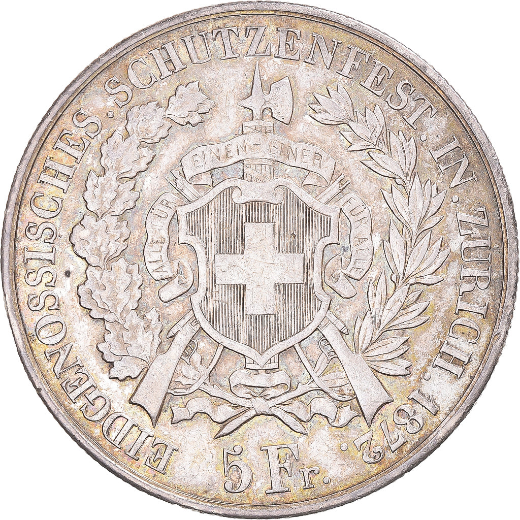 Monnaie, Suisse, Festival de tir, 5 Francs, 1872, Zürich, TTB, Argent, KM:S11
