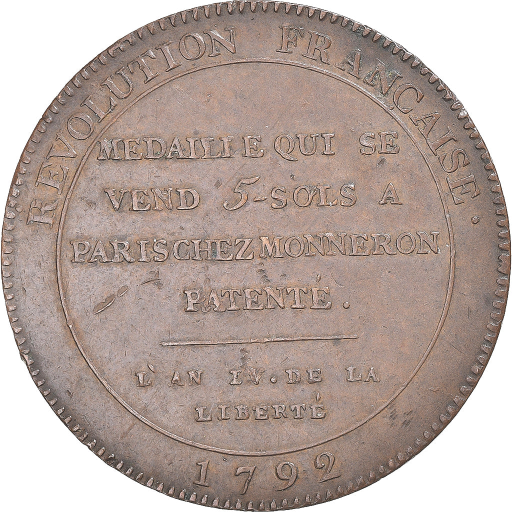 Coin, France, Monneron de 5 Sols, 1792, Paris, EF(40-45), Bronze