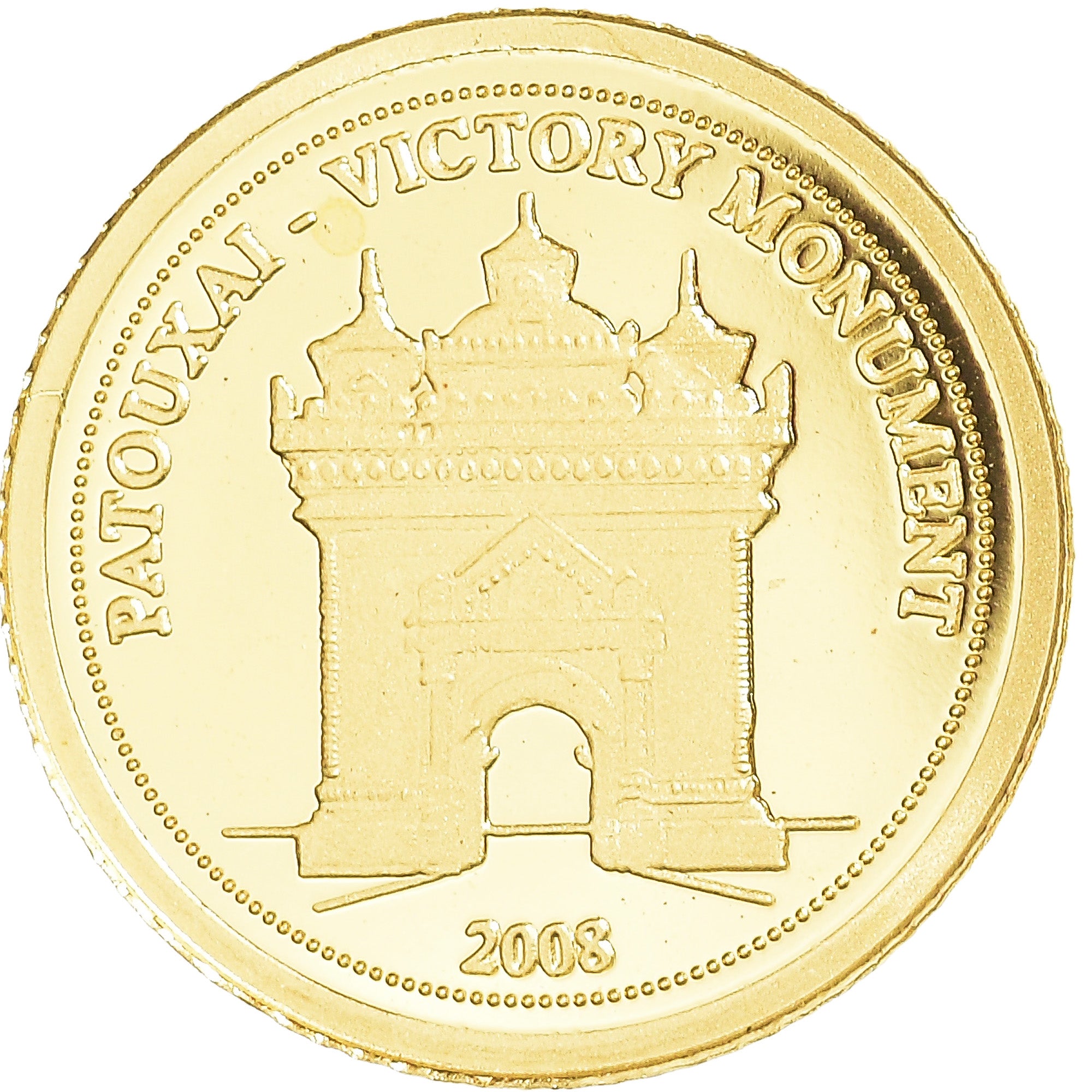 Coin, Laos, Patouxai-Victory Monument, 500 Kip, 2008, MS(65-70), Gold