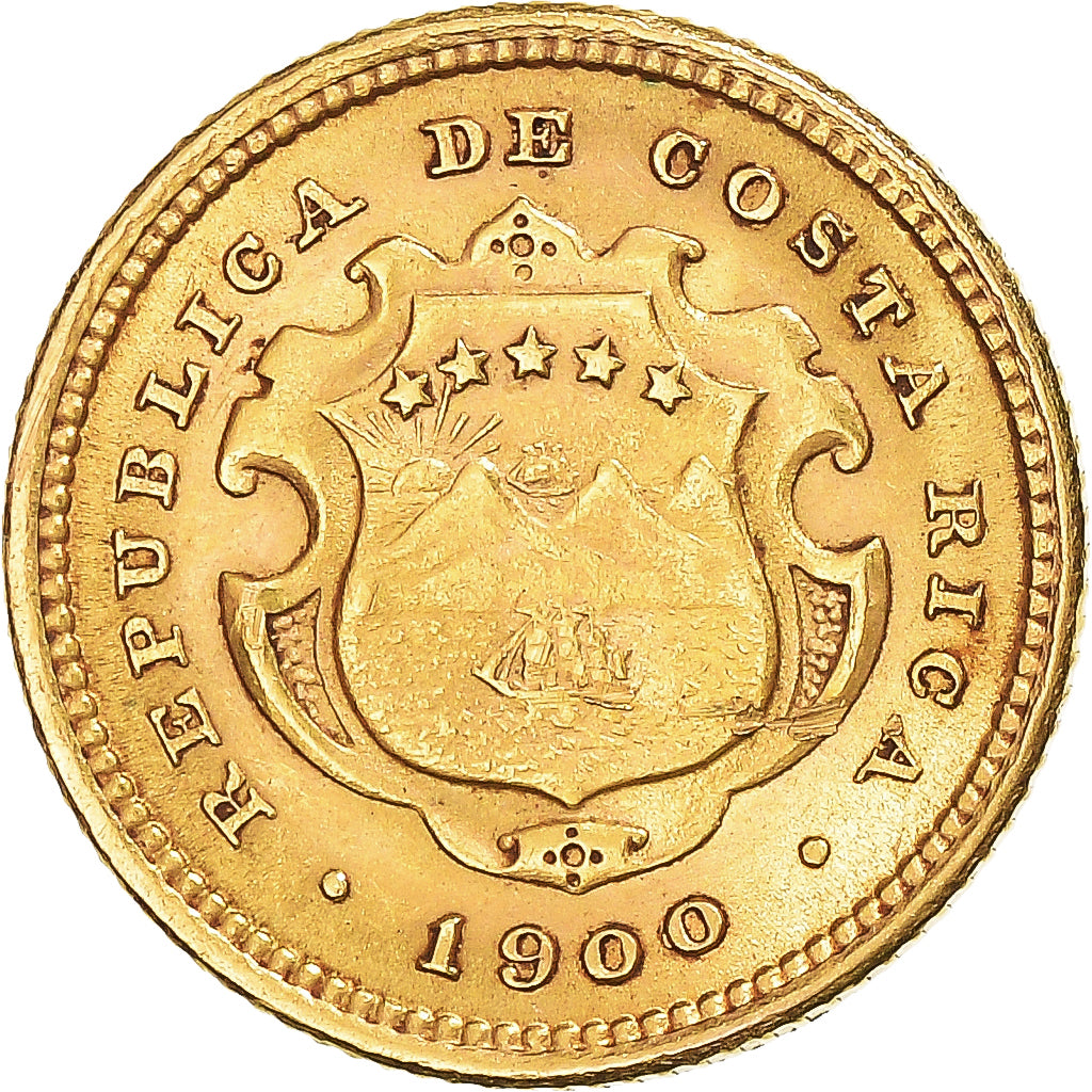 Coin, Costa Rica, 2 Colones, 1900, Philadelphia, AU(55-58), Gold, KM:139