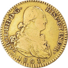 Moneta, Spagna, Charles IV, 2 Escudos, 1801, Madrid, MB+, Oro, KM:435.1