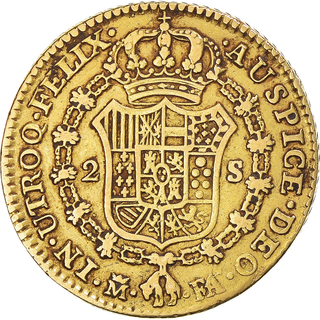 Moneta, Spagna, Charles IV, 2 Escudos, 1801, Madrid, MB+, Oro, KM:435.1