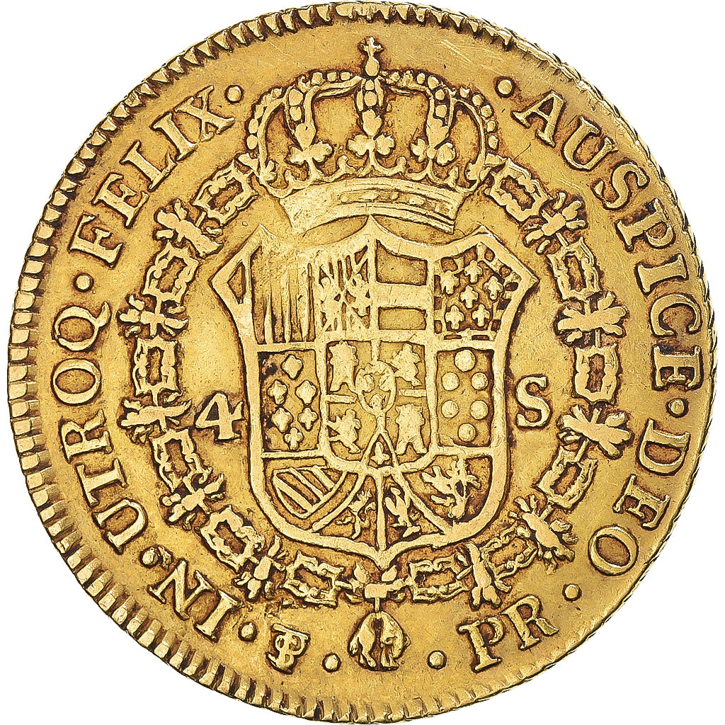 Moneda, Bolivia, Charles IIII, 4 Escudos, 1793, Potosi, BC+, Oro, KM:80