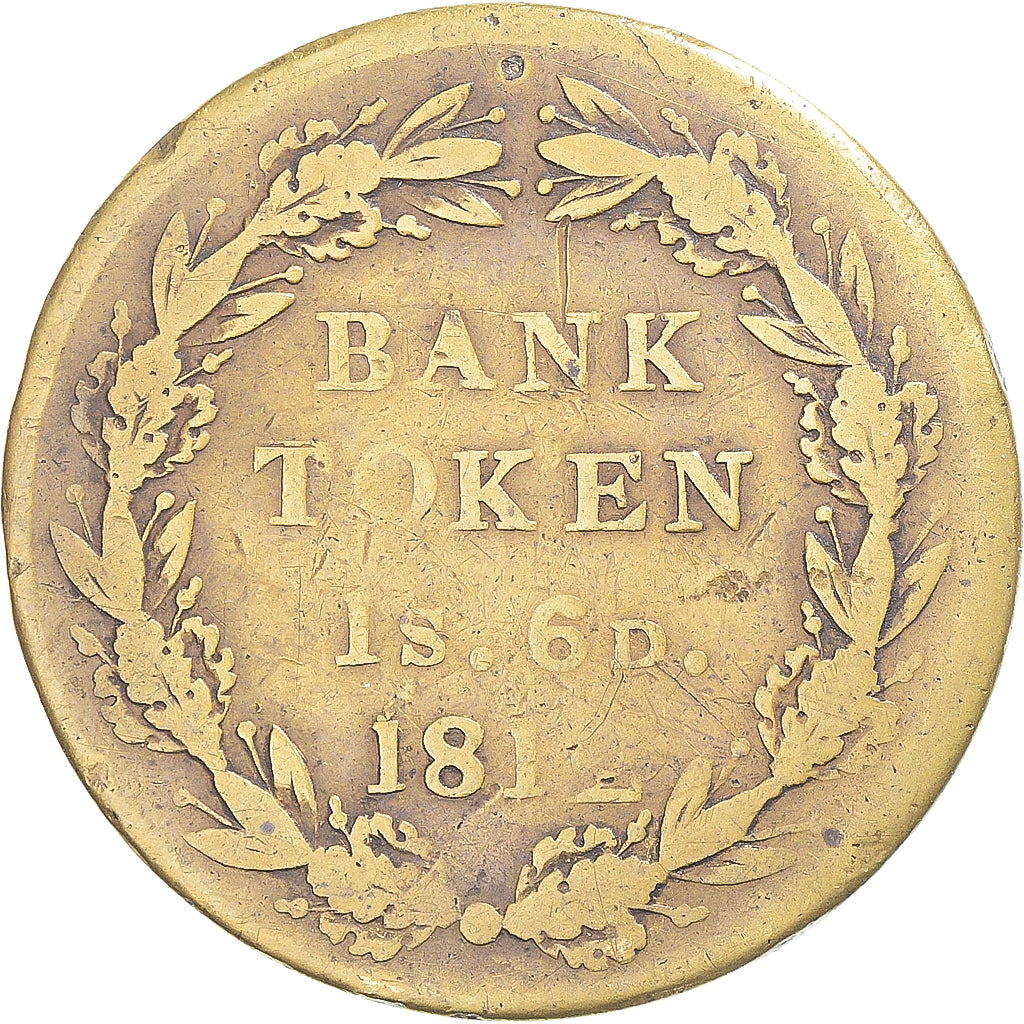 United Kingdom, Bank Token 1s. 6d., 1812, Georges III, VF(30-35), Brass