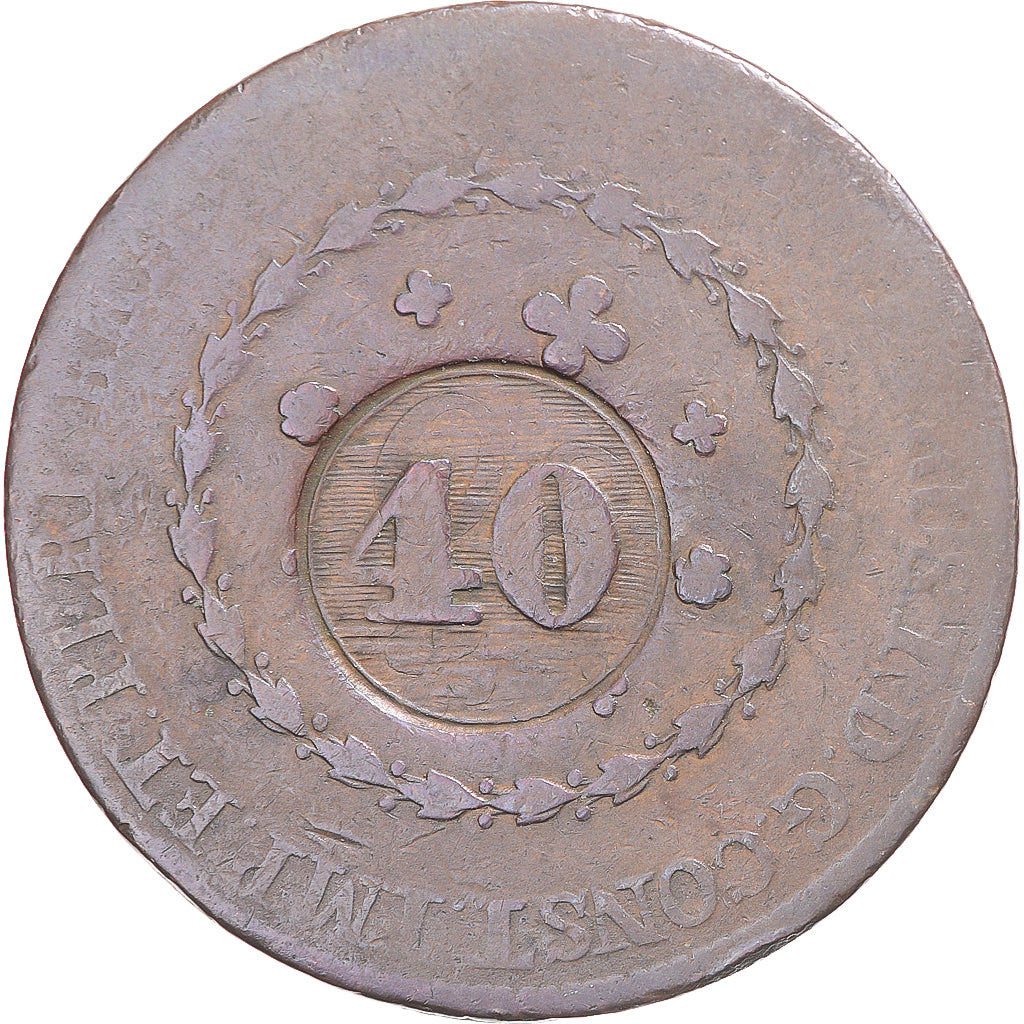 Moeda, Brasil, Pedro I, 40 Reis, 1822-1831, Rio de Janeiro, VF(20-25), Cobre