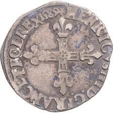 Moneta, Francja, Henri III, 1/4 Ecu, 1589, Rennes, EF(40-45), Srebro