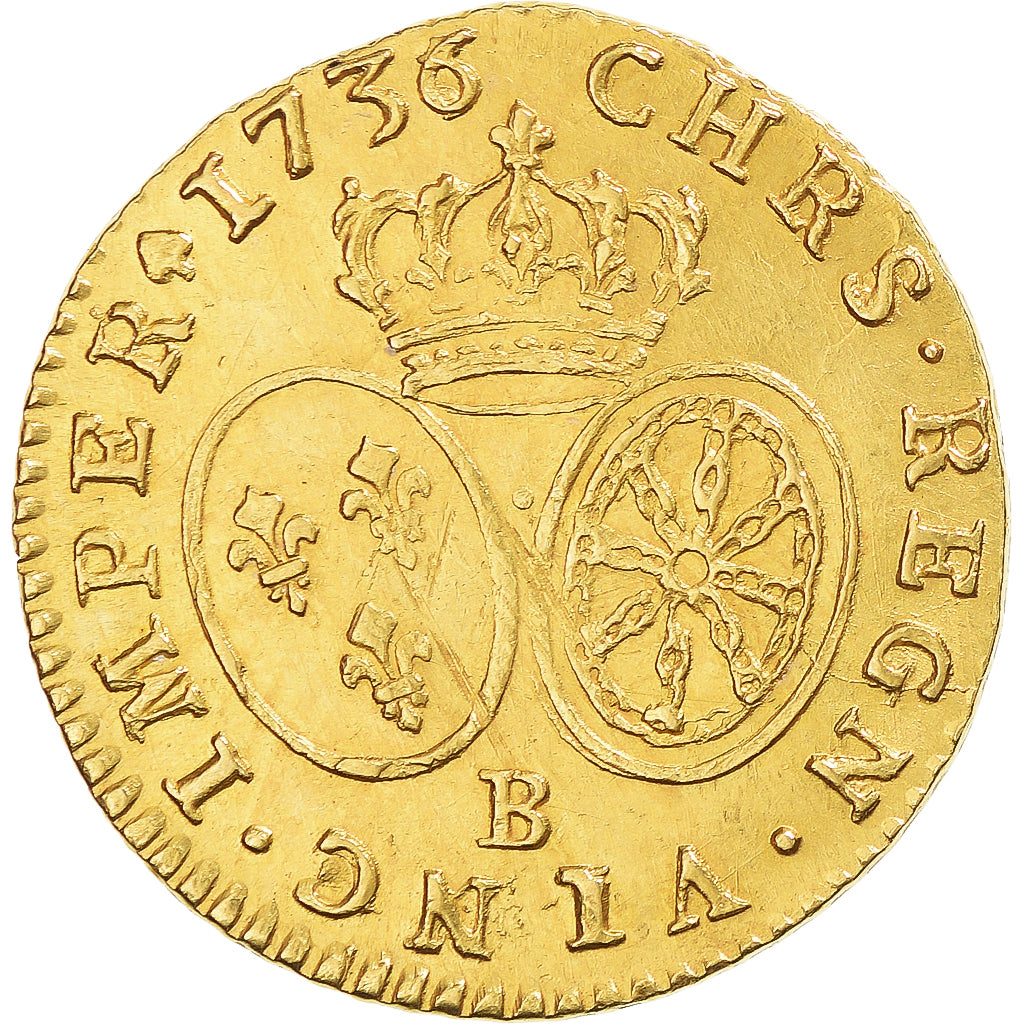 Munten, Frankrijk, Louis XV, Louis d'or aux lunettes, 1736, Rouen, ZF, Goud