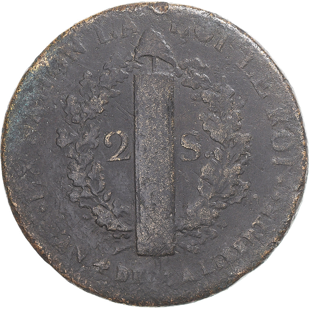 Coin, France, Louis XVI, 2 Sols, 1792 / AN 4, Lyon, F(12-15), Métal de cloche