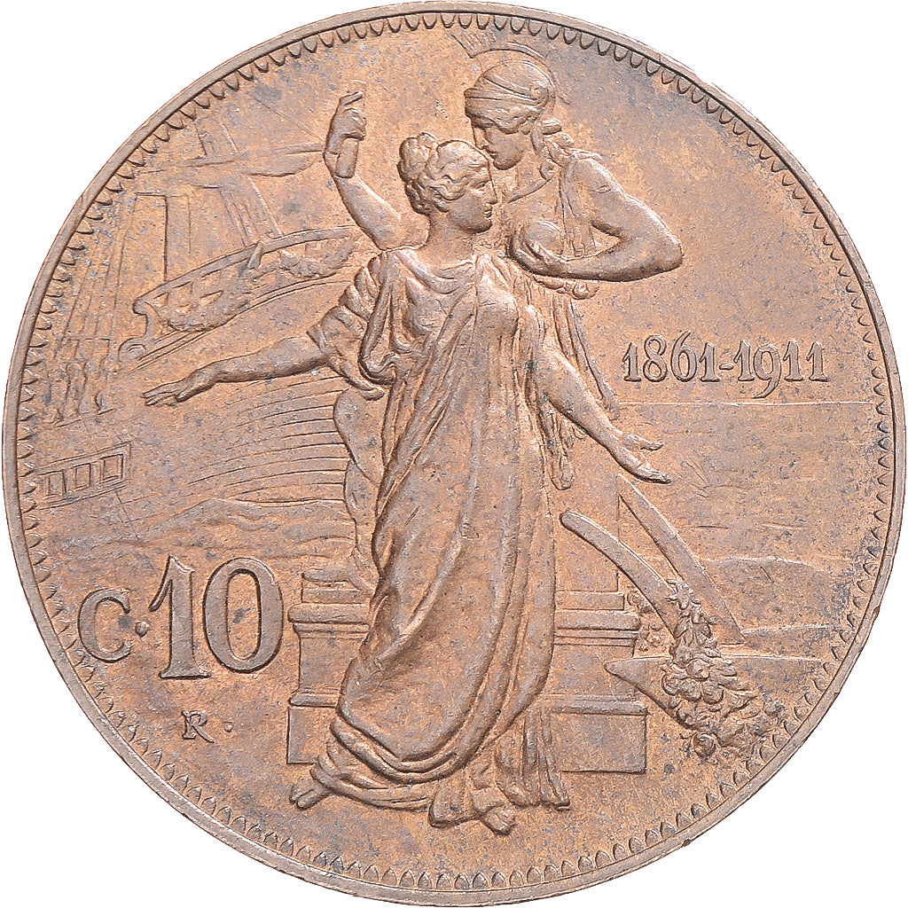 Coin, Italy, Vittorio Emanuele III, 10 Centesimi, 1911, Rome, AU(50-53), Copper