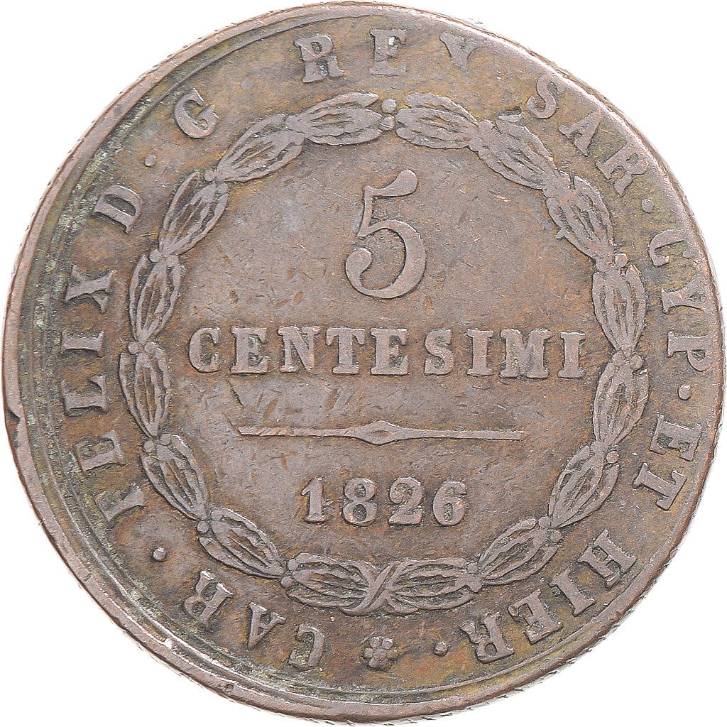 Coin, ITALIAN STATES, SARDINIA, Carlo Felice, 5 Centesimi, 1826, Torino