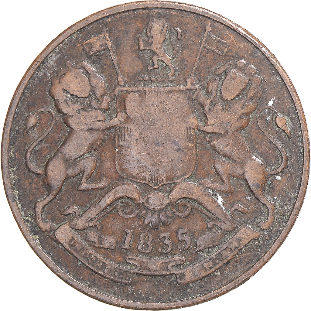 Münze, INDIA-BRITISH, Guillaume IV, 1/2 Anna, 1835, Bombay, S+, Kupfer