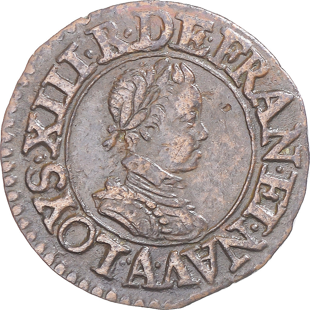 Coin, France, Louis XIII, Denier Tournois, 1621/16, Paris, AU(50-53), Copper
