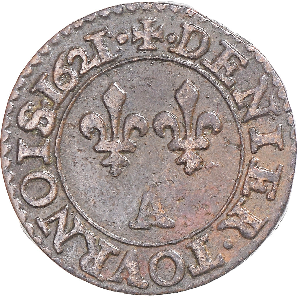 Coin, France, Louis XIII, Denier Tournois, 1621/16, Paris, AU(50-53), Copper