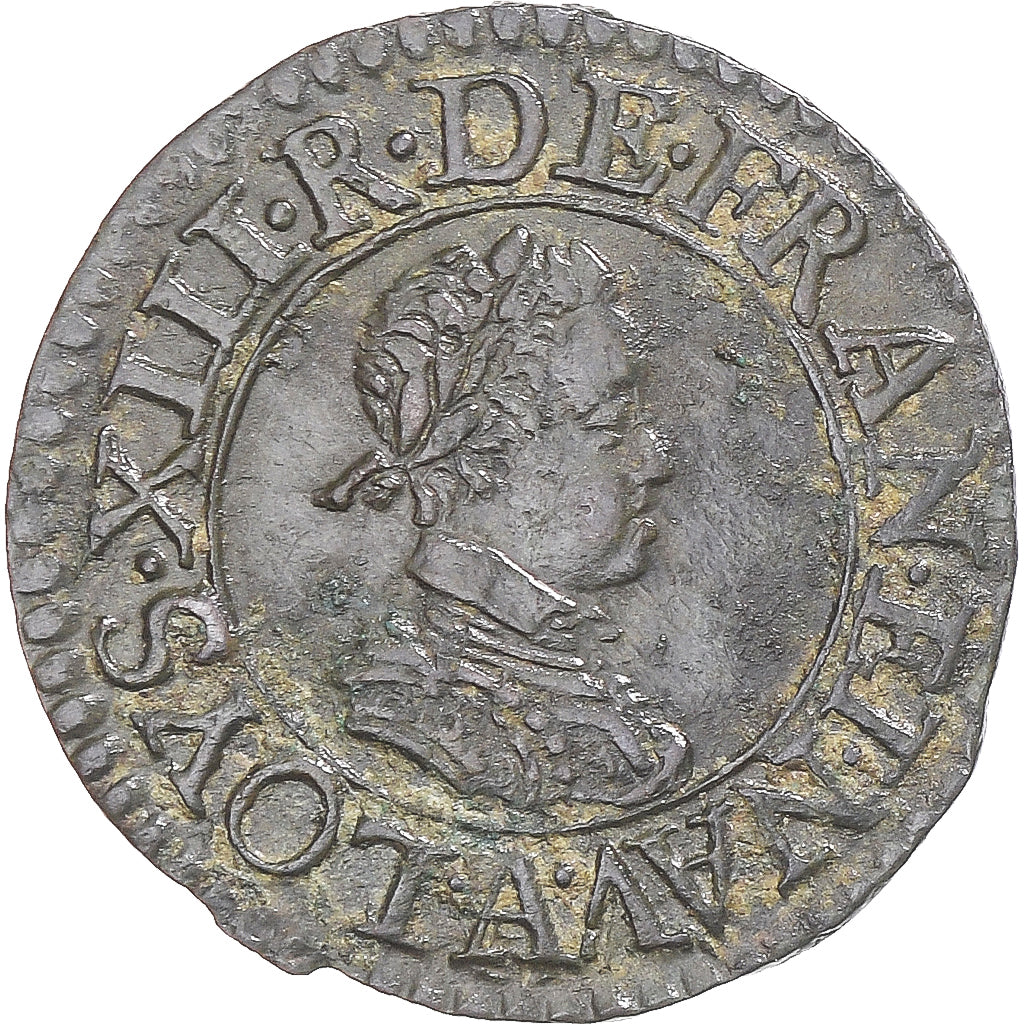 Moeda, França, Louis XIII, Denier Tournois, 1617, Paris, AU(50-53), Cobre