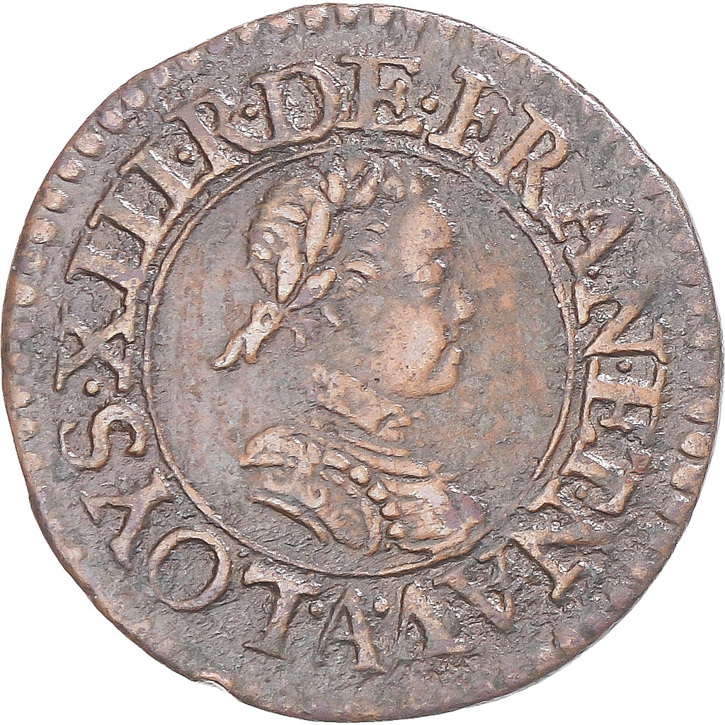 Moeda, França, Louis XIII, Denier Tournois, 1620, Paris, AU(50-53), Cobre