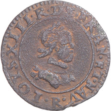 Moneda, Francia, Louis XIII, Denier Tournois, 1617, Villeneuve-lès-Avignon