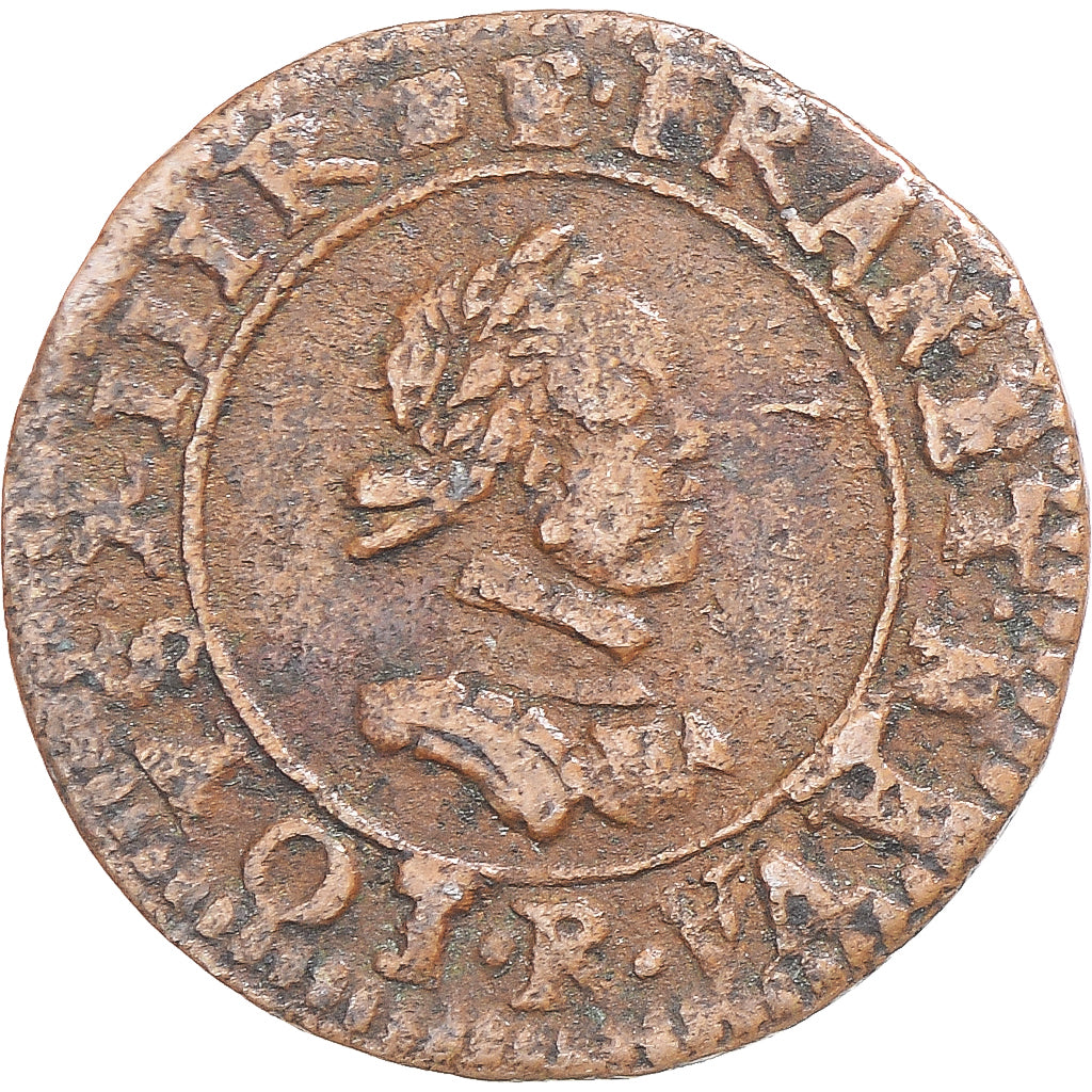 Moeda, França, Louis XIII, Denier Tournois, 1618, Villeneuve-lès-Avignon