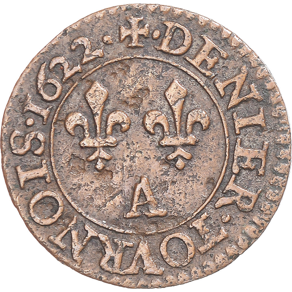 Munten, Frankrijk, Louis XIII, Denier Tournois, 1622, Paris, ZF+, Koper