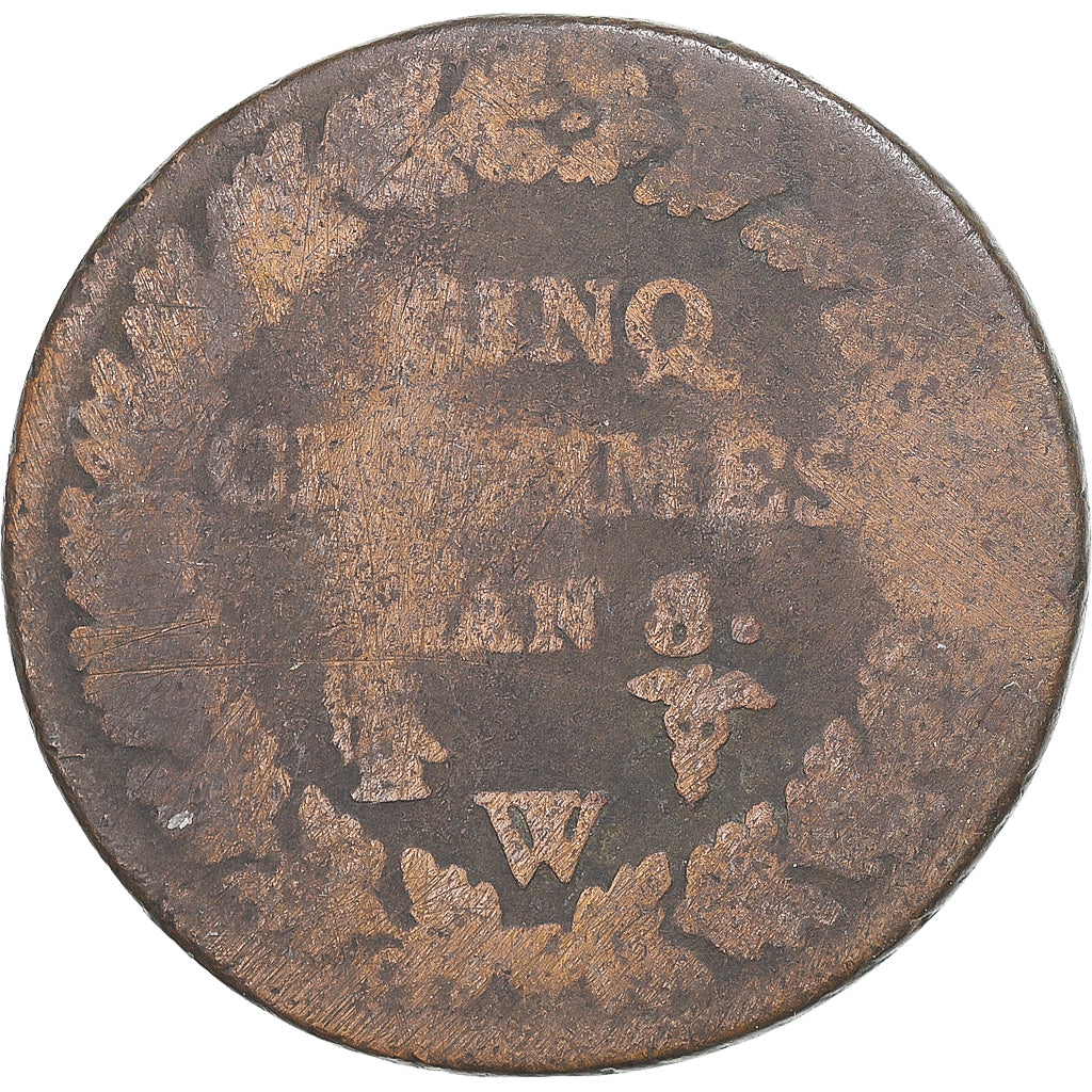 Moneta, Francja, Dupré, 5 Centimes, AN 8/5, Lille, VF(20-25), Miedź