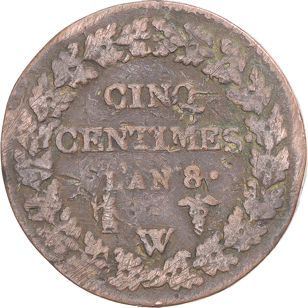 Moneta, Francja, Dupré, 5 Centimes, AN 8, Lille, VF(20-25), Miedź