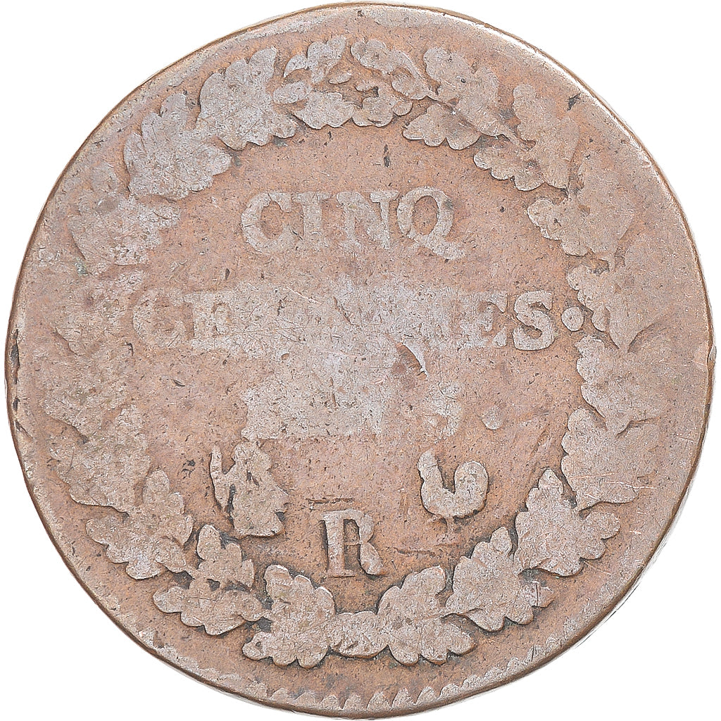 Munten, Frankrijk, Dupré, 5 Centimes, AN 5, Orléans, ZG+, Koper, Gadoury:126