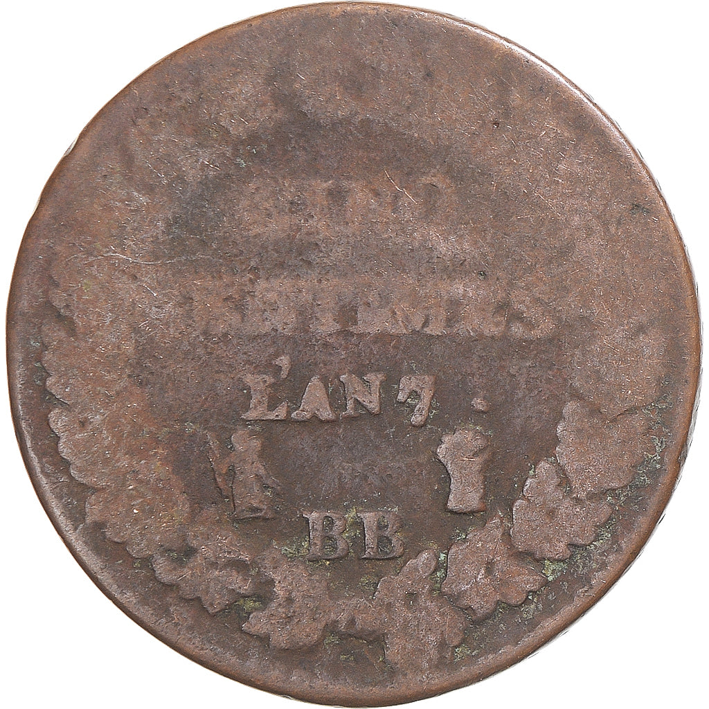 Münze, Frankreich, Dupré, 5 Centimes, AN 7, Strasbourg, SGE+, Kupfer