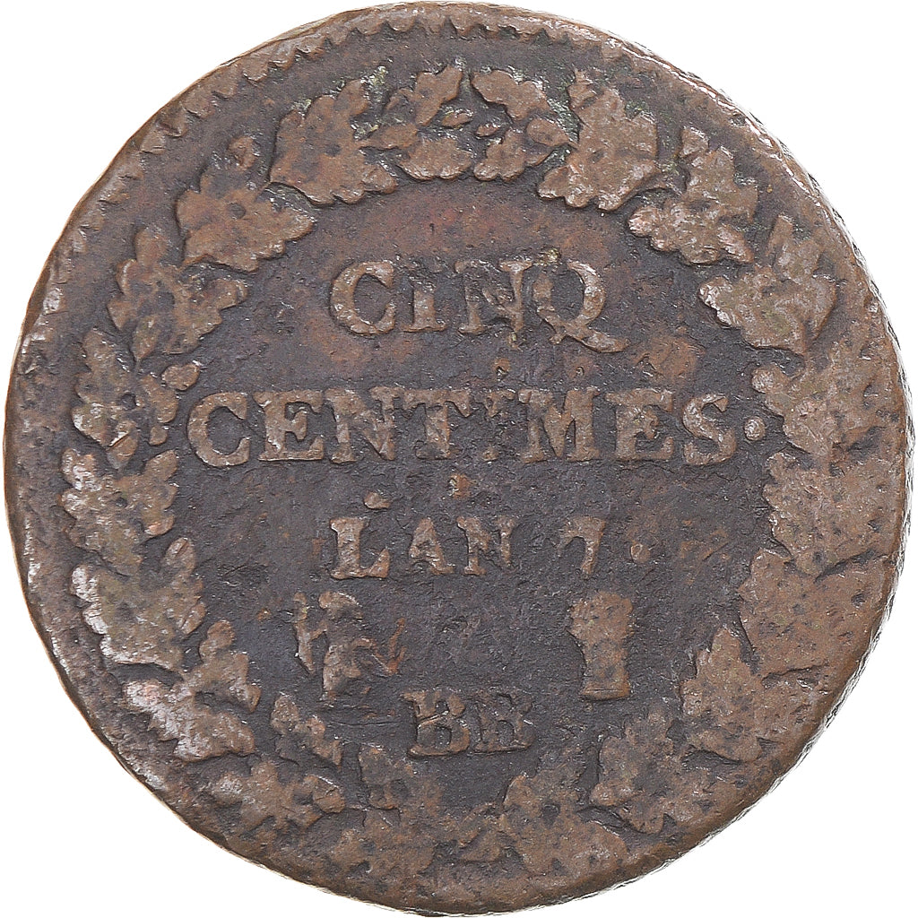 Monnaie, France, Dupré, 5 Centimes, AN 7, Strasbourg, TB, Cuivre, Gadoury:126