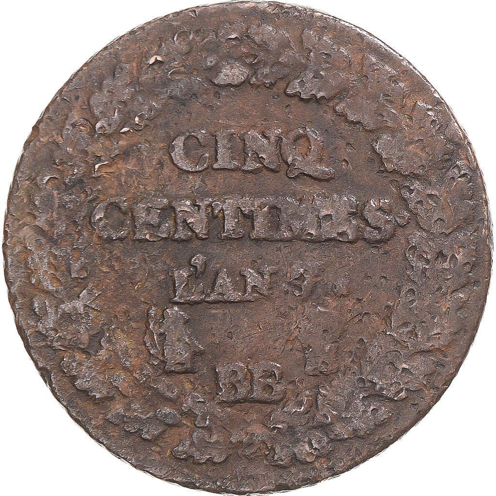 Munten, Frankrijk, Dupré, 5 Centimes, AN 7, Strasbourg, FR, Koper, Gadoury:126