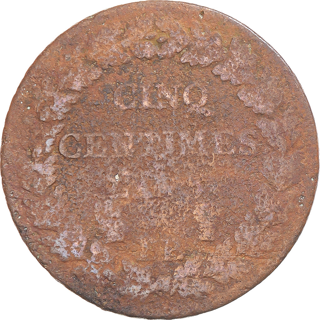 Munten, Frankrijk, Dupré, 5 Centimes, Strasbourg, ZG+, Koper, Gadoury:126