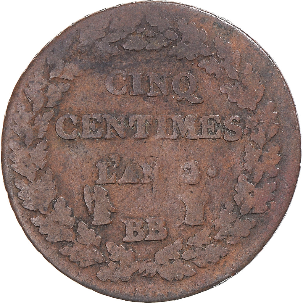 Moneta, Francia, Dupré, 5 Centimes, An 8/7, Strasbourg, MB, Rame, Gadoury:126a